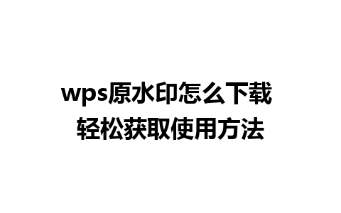 wps原水印怎么下载 轻松获取使用方法