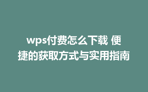 wps付费怎么下载 便捷的获取方式与实用指南