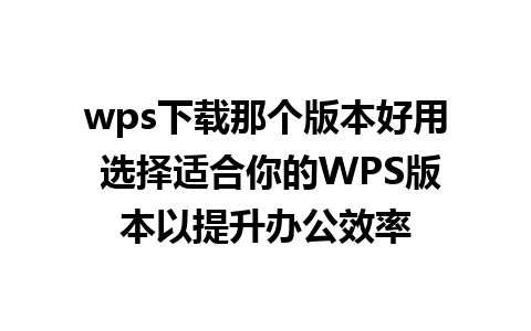 wps下载那个版本好用 选择适合你的WPS版本以提升办公效率