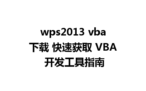 wps2013 vba下载 快速获取 VBA 开发工具指南