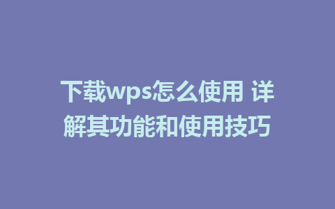 下载wps怎么使用 详解其功能和使用技巧