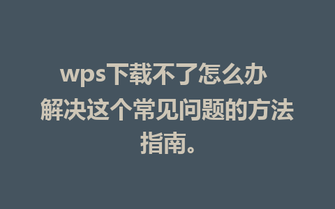 wps下载不了怎么办 解决这个常见问题的方法指南。