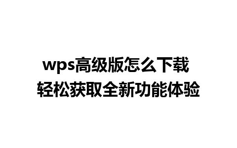 wps高级版怎么下载 轻松获取全新功能体验