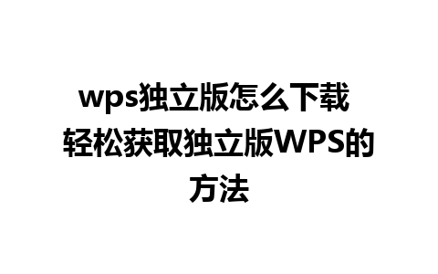 wps独立版怎么下载 轻松获取独立版WPS的方法