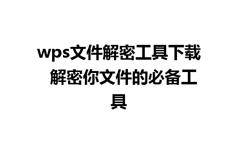 wps文件解密工具下载  解密你文件的必备工具