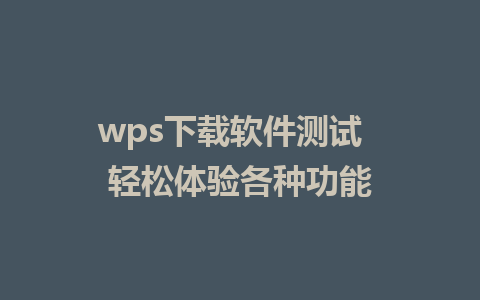 wps下载软件测试  轻松体验各种功能        