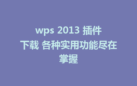 wps 2013 插件下载 各种实用功能尽在掌握