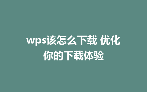 wps该怎么下载 优化你的下载体验