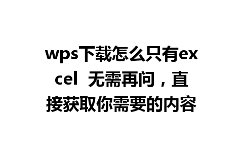 wps下载怎么只有excel  无需再问，直接获取你需要的内容