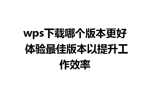 wps下载哪个版本更好 体验最佳版本以提升工作效率