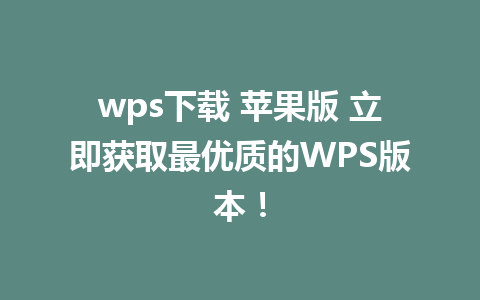 wps下载 苹果版 立即获取最优质的WPS版本！