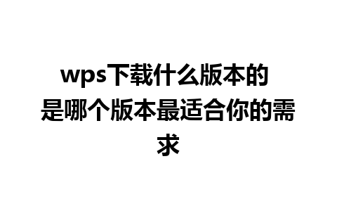 wps下载什么版本的 是哪个版本最适合你的需求