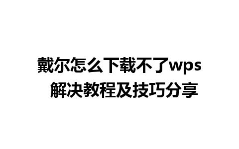 戴尔怎么下载不了wps  解决教程及技巧分享