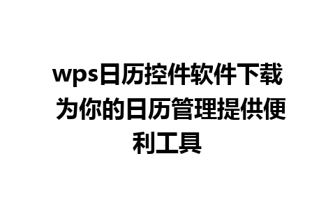 wps日历控件软件下载 为你的日历管理提供便利工具