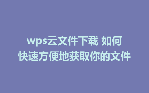 wps云文件下载 如何快速方便地获取你的文件 