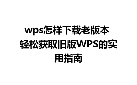 wps怎样下载老版本 轻松获取旧版WPS的实用指南