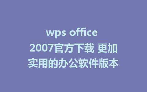 wps office 2007官方下载 更加实用的办公软件版本