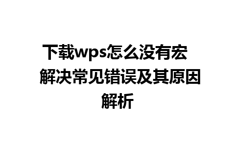 下载wps怎么没有宏  解决常见错误及其原因解析