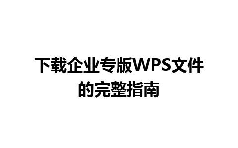 下载企业专版WPS文件的完整指南