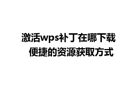 激活wps补丁在哪下载  便捷的资源获取方式