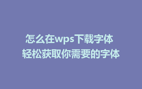 怎么在wps下载字体 轻松获取你需要的字体