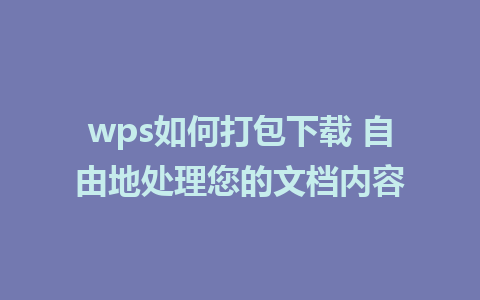 wps如何打包下载 自由地处理您的文档内容