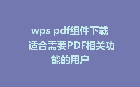 wps pdf组件下载 适合需要PDF相关功能的用户