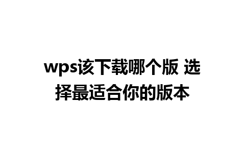 wps该下载哪个版 选择最适合你的版本