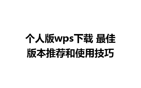 个人版wps下载 最佳版本推荐和使用技巧