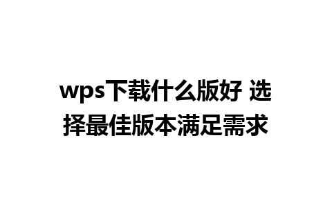 wps下载什么版好 选择最佳版本满足需求