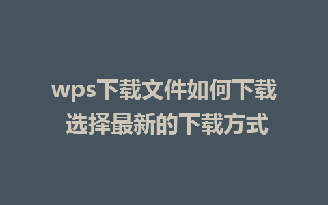 wps下载文件如何下载 选择最新的下载方式