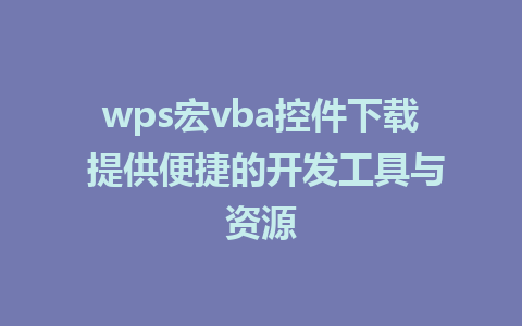 wps宏vba控件下载 提供便捷的开发工具与资源