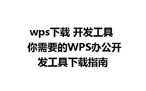 wps下载 开发工具  你需要的WPS办公开发工具下载指南