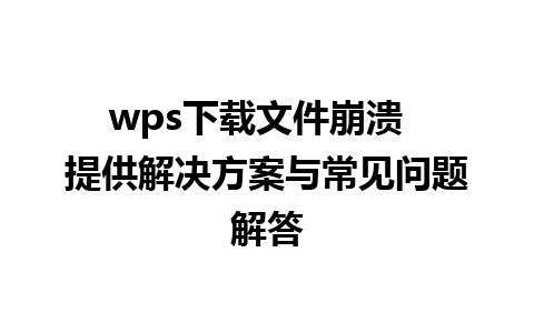 wps下载文件崩溃  提供解决方案与常见问题解答