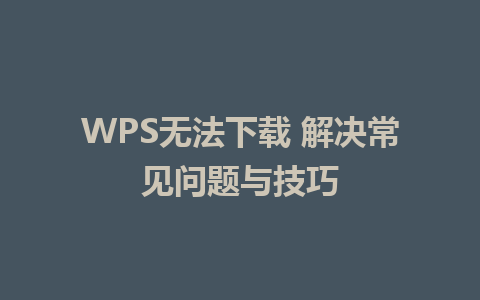 WPS无法下载 解决常见问题与技巧