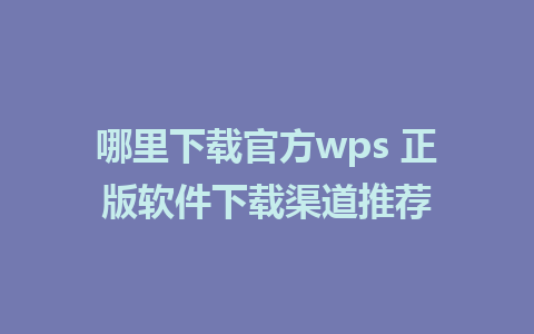 哪里下载官方wps 正版软件下载渠道推荐