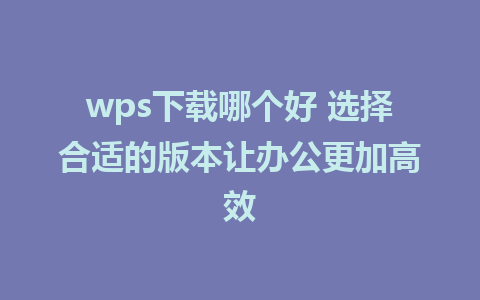 wps下载哪个好 选择合适的版本让办公更加高效