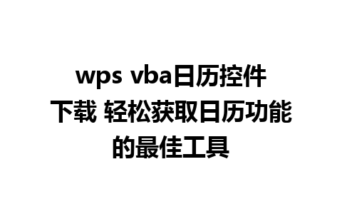 wps vba日历控件下载 轻松获取日历功能的最佳工具