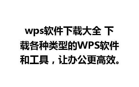 wps软件下载大全 下载各种类型的WPS软件和工具，让办公更高效。