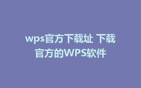 wps官方下载址 下载官方的WPS软件