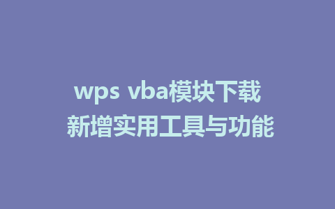 wps vba模块下载 新增实用工具与功能