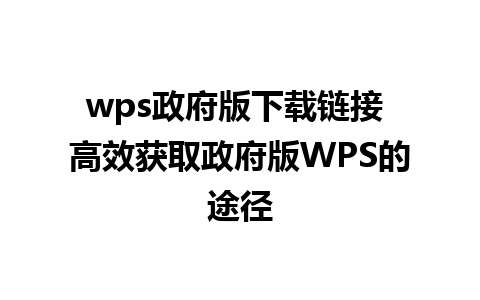 wps政府版下载链接 高效获取政府版WPS的途径