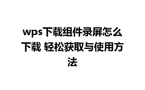 wps下载组件录屏怎么下载 轻松获取与使用方法