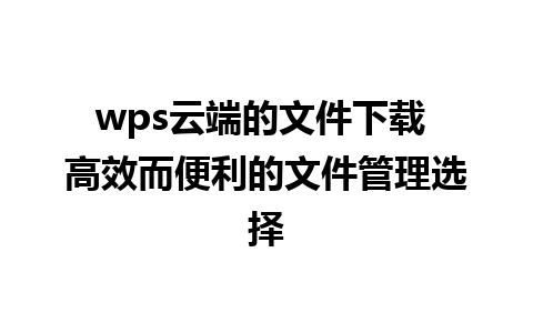 wps云端的文件下载 高效而便利的文件管理选择