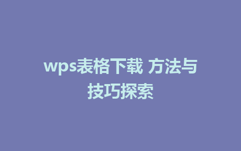 wps表格下载 方法与技巧探索