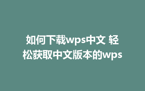 如何下载wps中文 轻松获取中文版本的wps