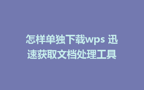 怎样单独下载wps 迅速获取文档处理工具