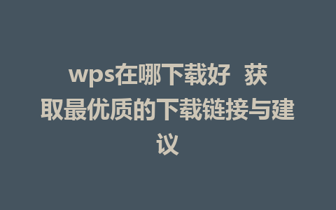 wps在哪下载好  获取最优质的下载链接与建议