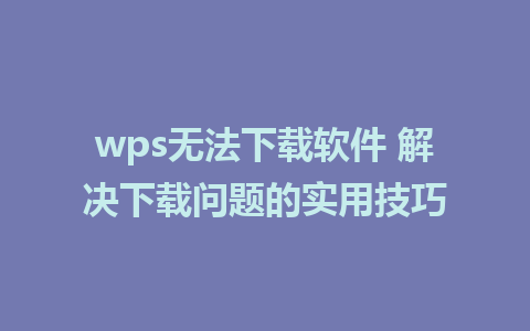 wps无法下载软件 解决下载问题的实用技巧