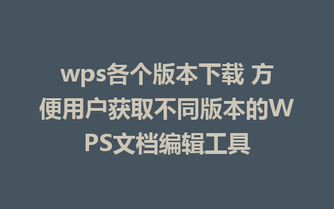 wps各个版本下载 方便用户获取不同版本的WPS文档编辑工具